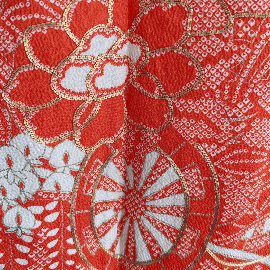 フルセット　七五三　7歳女の子　しぼり柄　金プリント　金糸　緑袋帯　流水7068