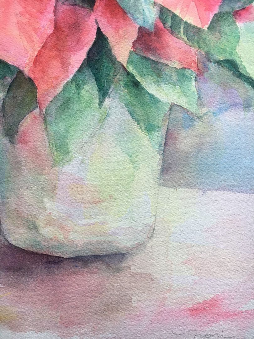 透明水彩画原画 クリスマス 聖夜 ポインセチア - メルカリ