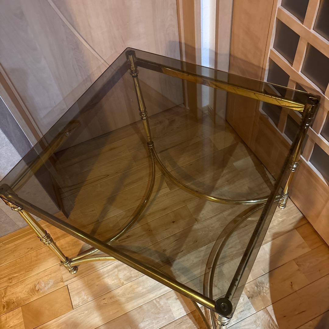 黒透明ガラス天板のサイドテーブル　アンティーク