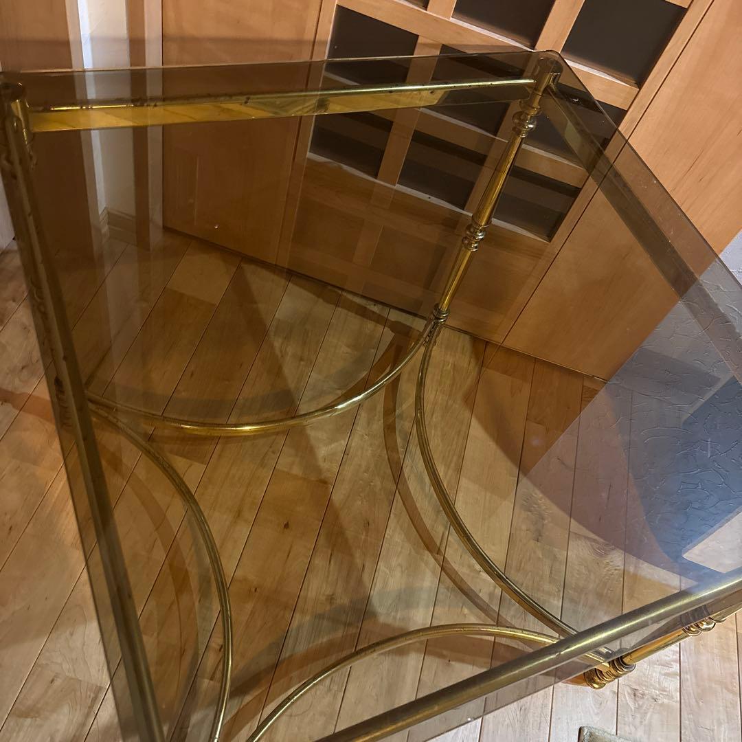 黒透明ガラス天板のサイドテーブル　アンティーク