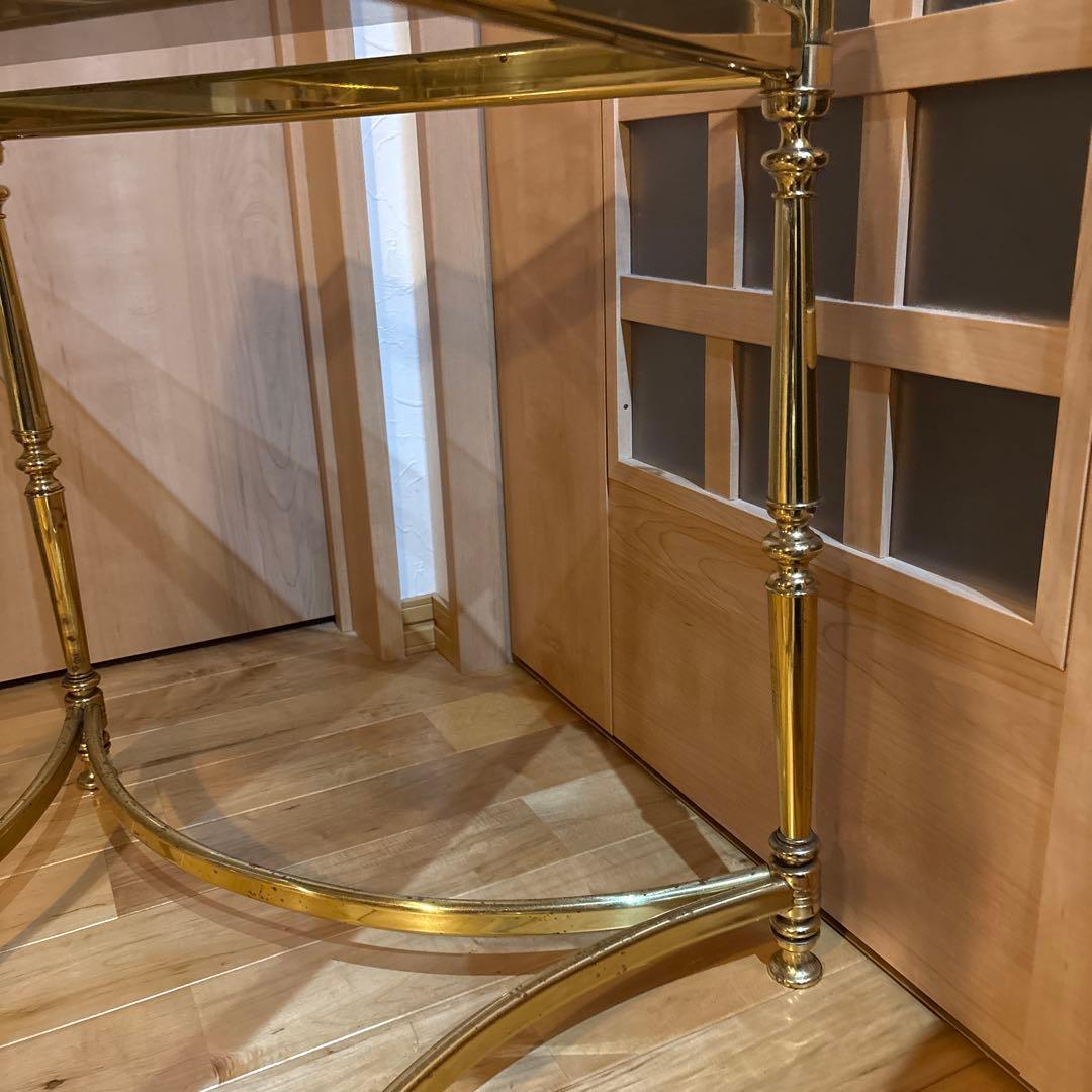 黒透明ガラス天板のサイドテーブル　アンティーク