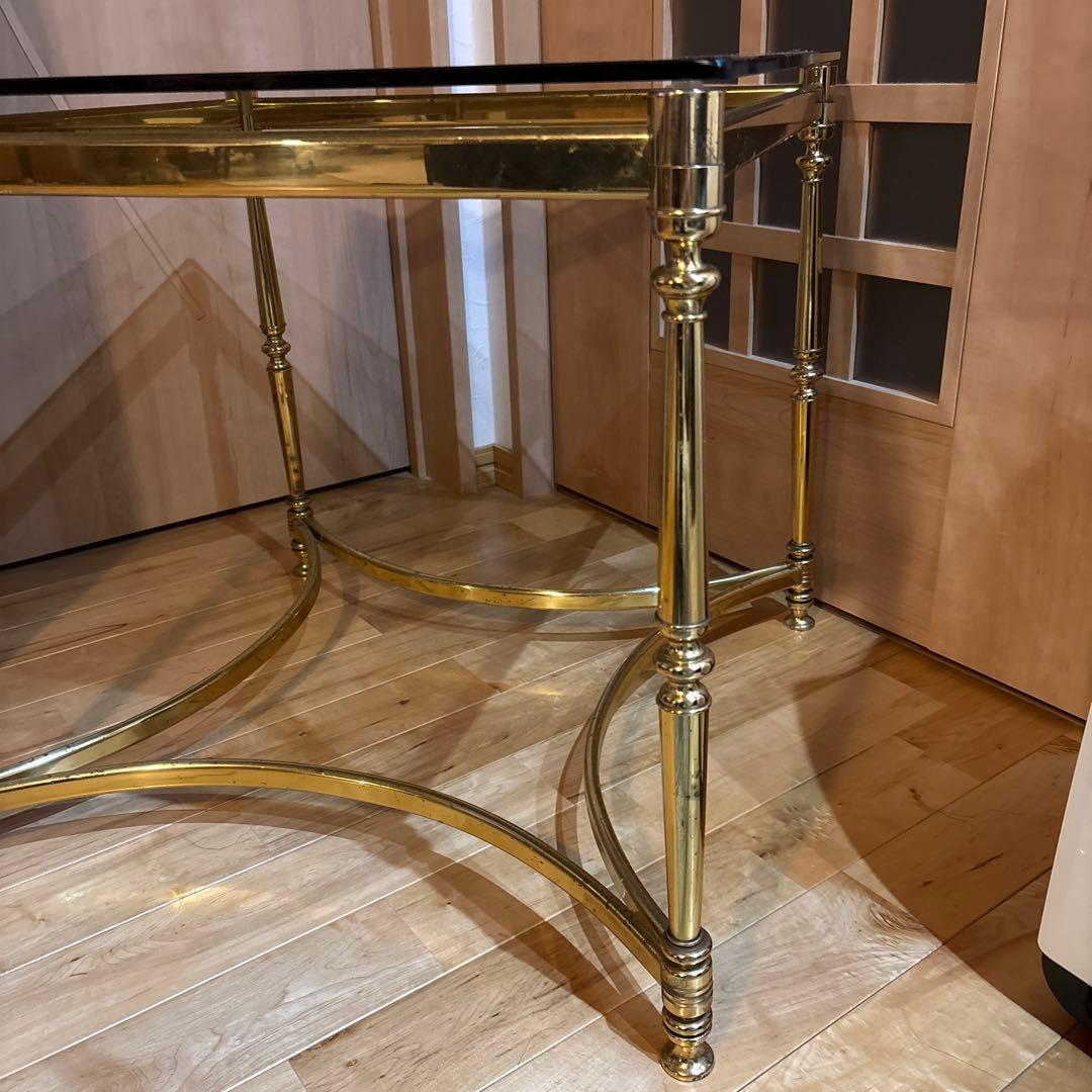 黒透明ガラス天板のサイドテーブル　アンティーク