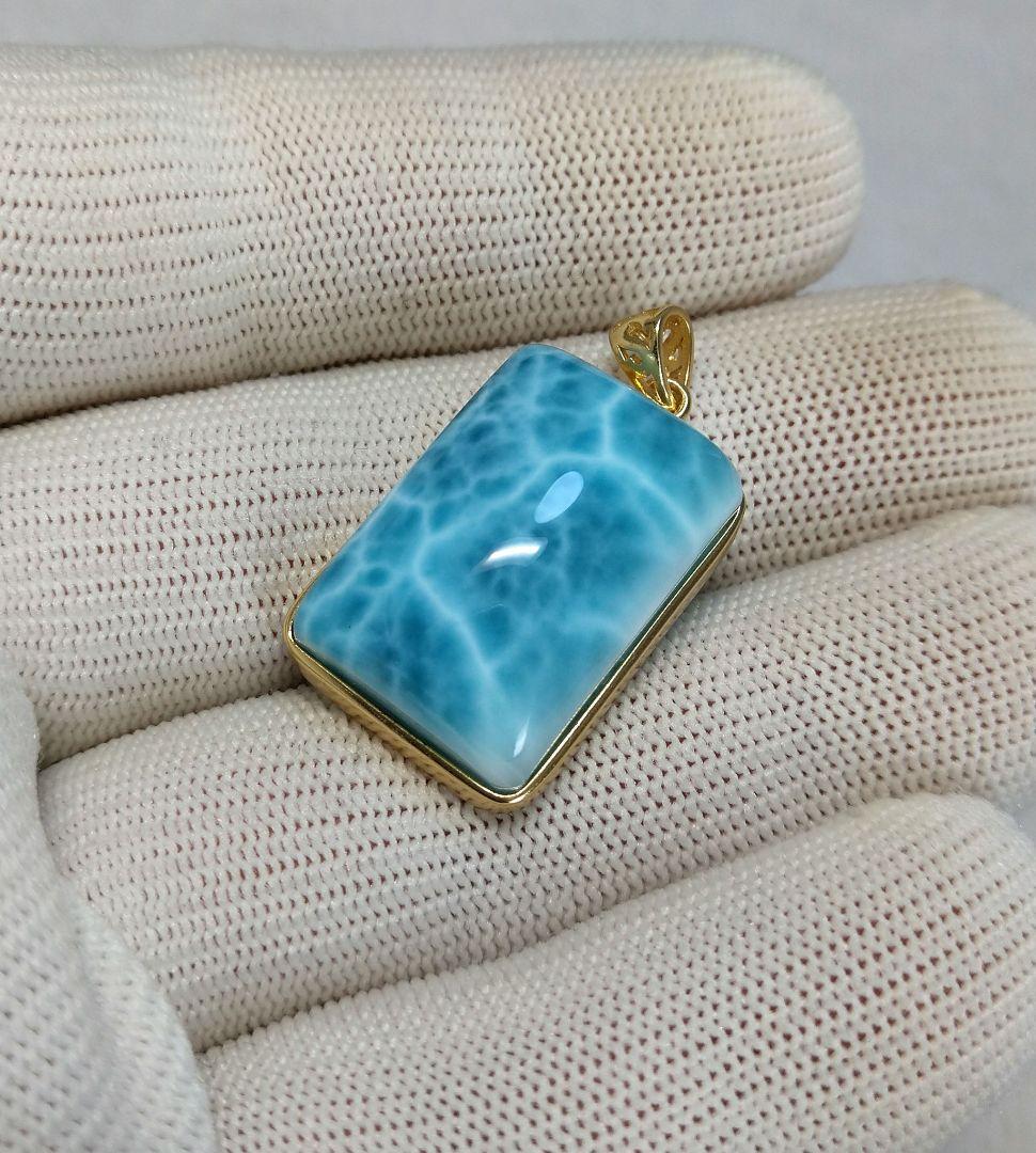 極上,希少】ラリマー トップ ネックレス 四角 スクエア No.151