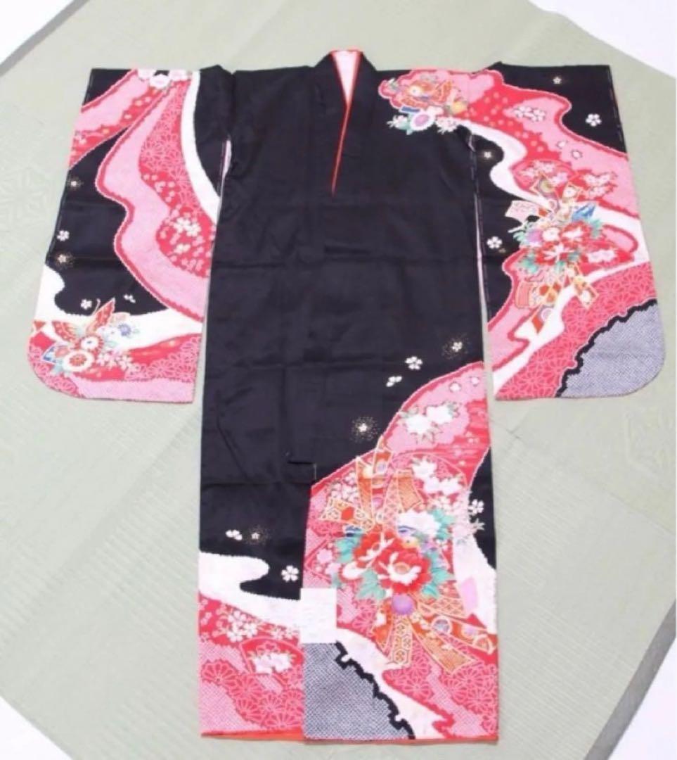 七五三7歳用正絹四つ身着物 帯 箱背子セット