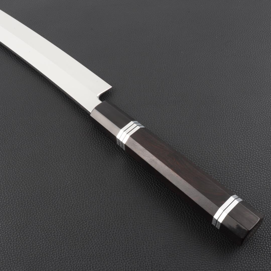 11199鬼反り先丸包丁尺二鏡面仕上げ刺身包丁刃は究極の切れ味黒檀五本