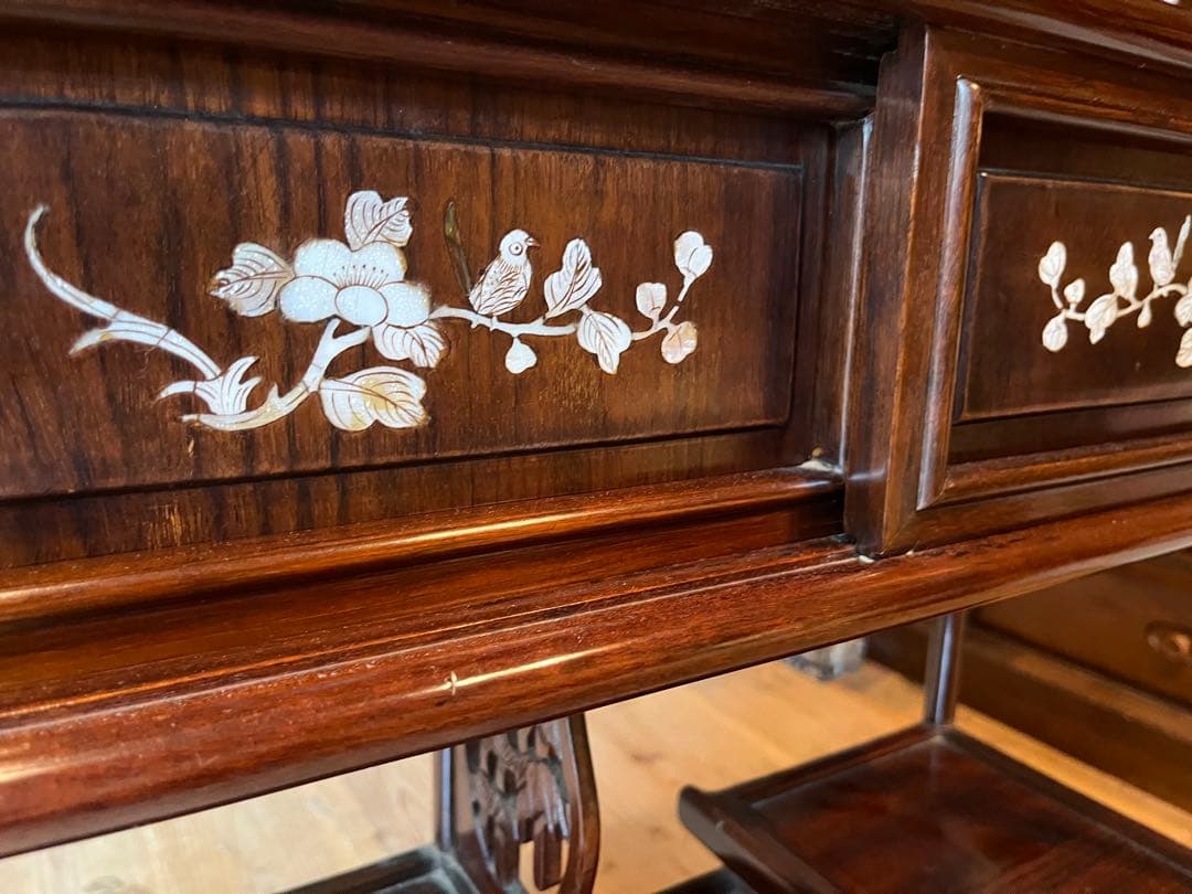 ジョンジョン＊螺鈿 紫檀 茶箪笥 飾り棚 小ぶり 違い棚 和風 昭和レトロ