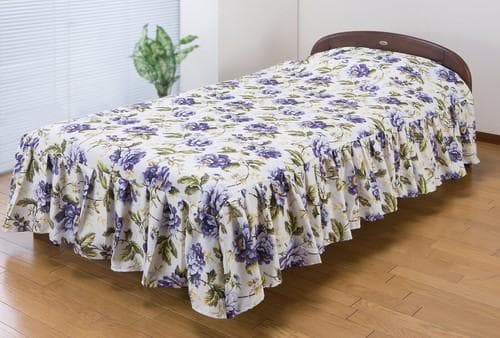 花柄ベッドカバー（フローレンス） ブルー ダブル