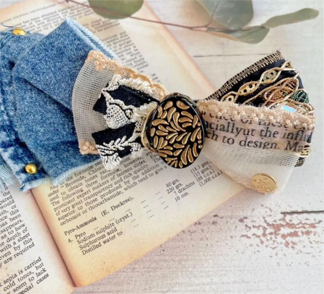 no.117 新作✩.*˚デニム×モダン柄しっかり留まるくちばしクリップ✩.＊・