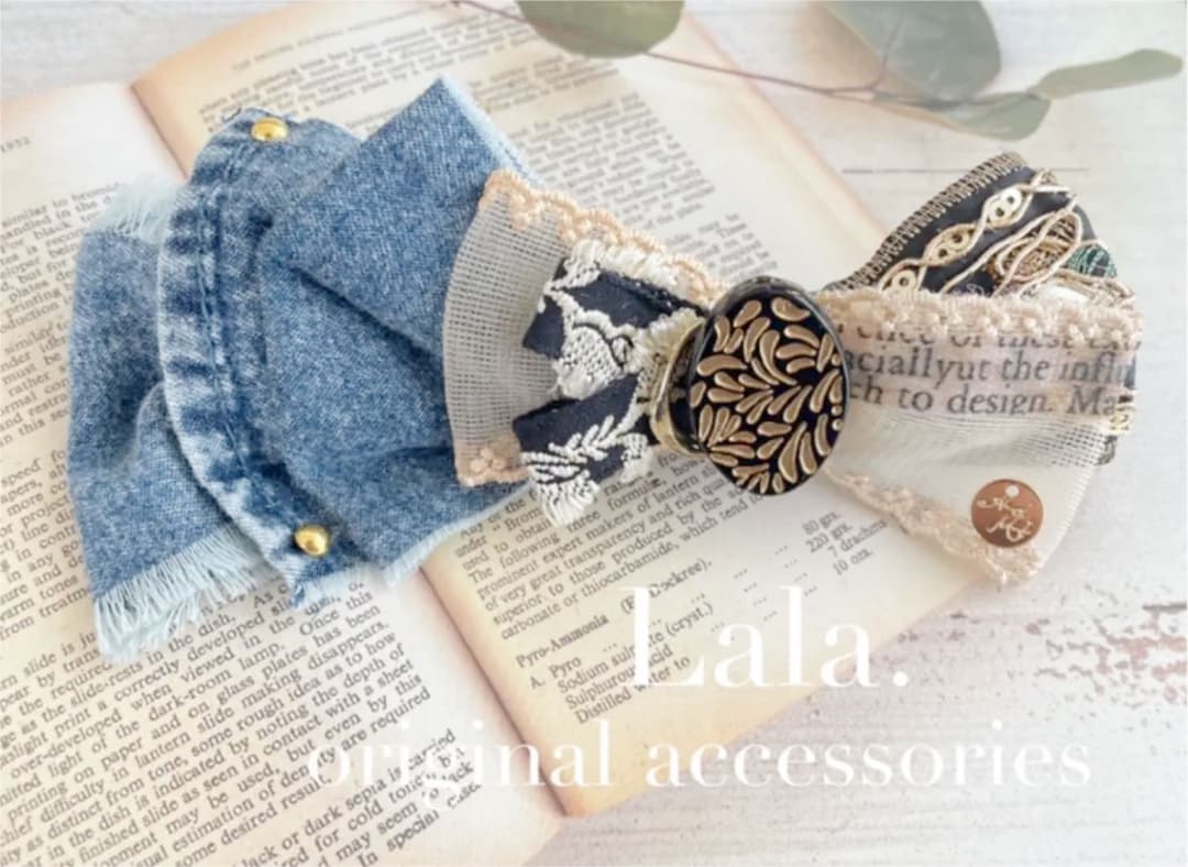 no.117 新作✩.*˚デニム×モダン柄しっかり留まるくちばしクリップ✩.＊・