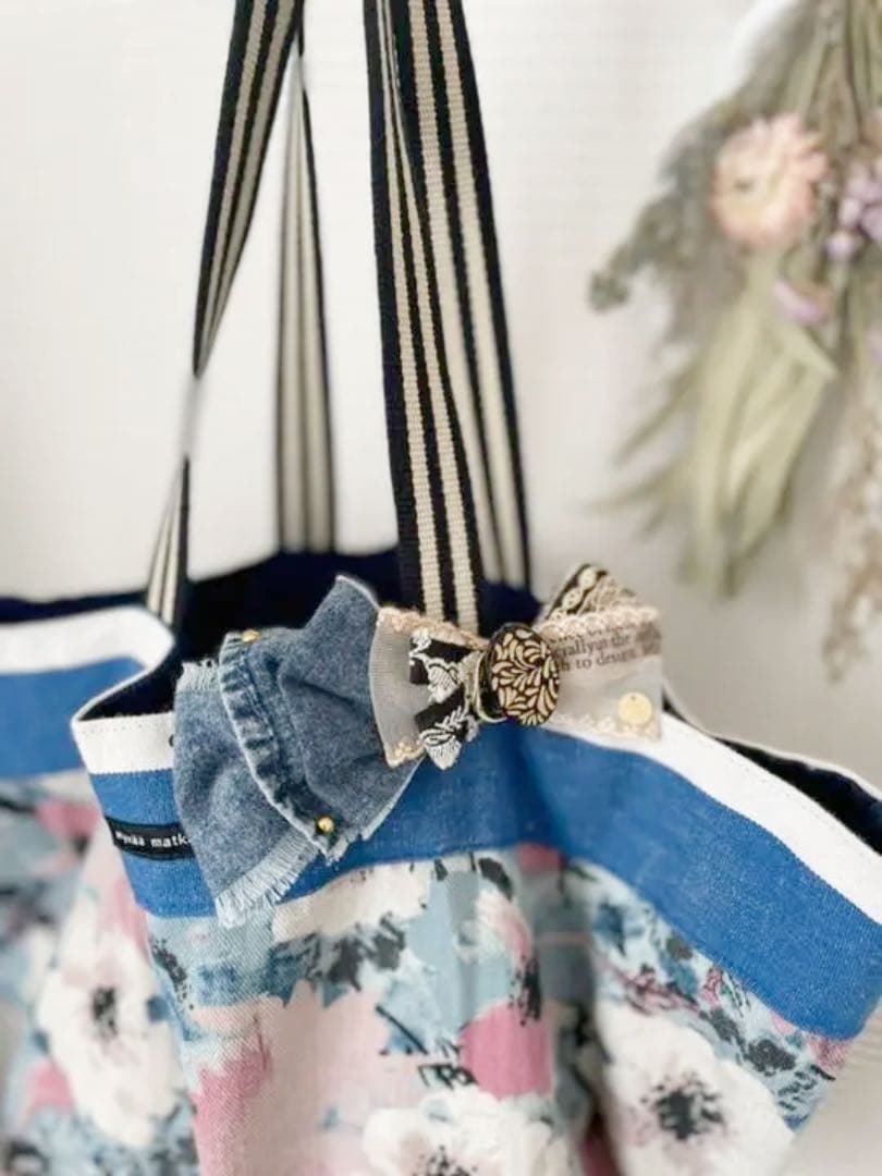 no.117 新作✩.*˚デニム×モダン柄しっかり留まるくちばしクリップ✩.＊・