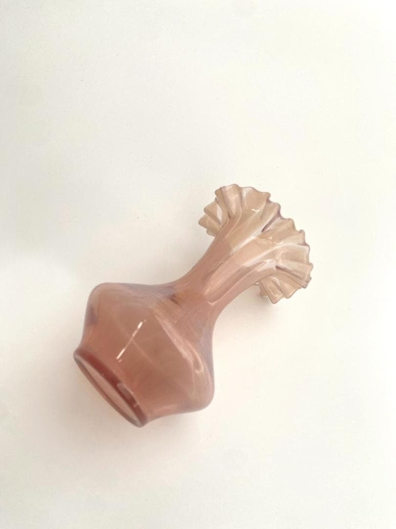 花瓶 ラトビアガラス フリル ×マーブル ピンク フラワーベース 花器 ①