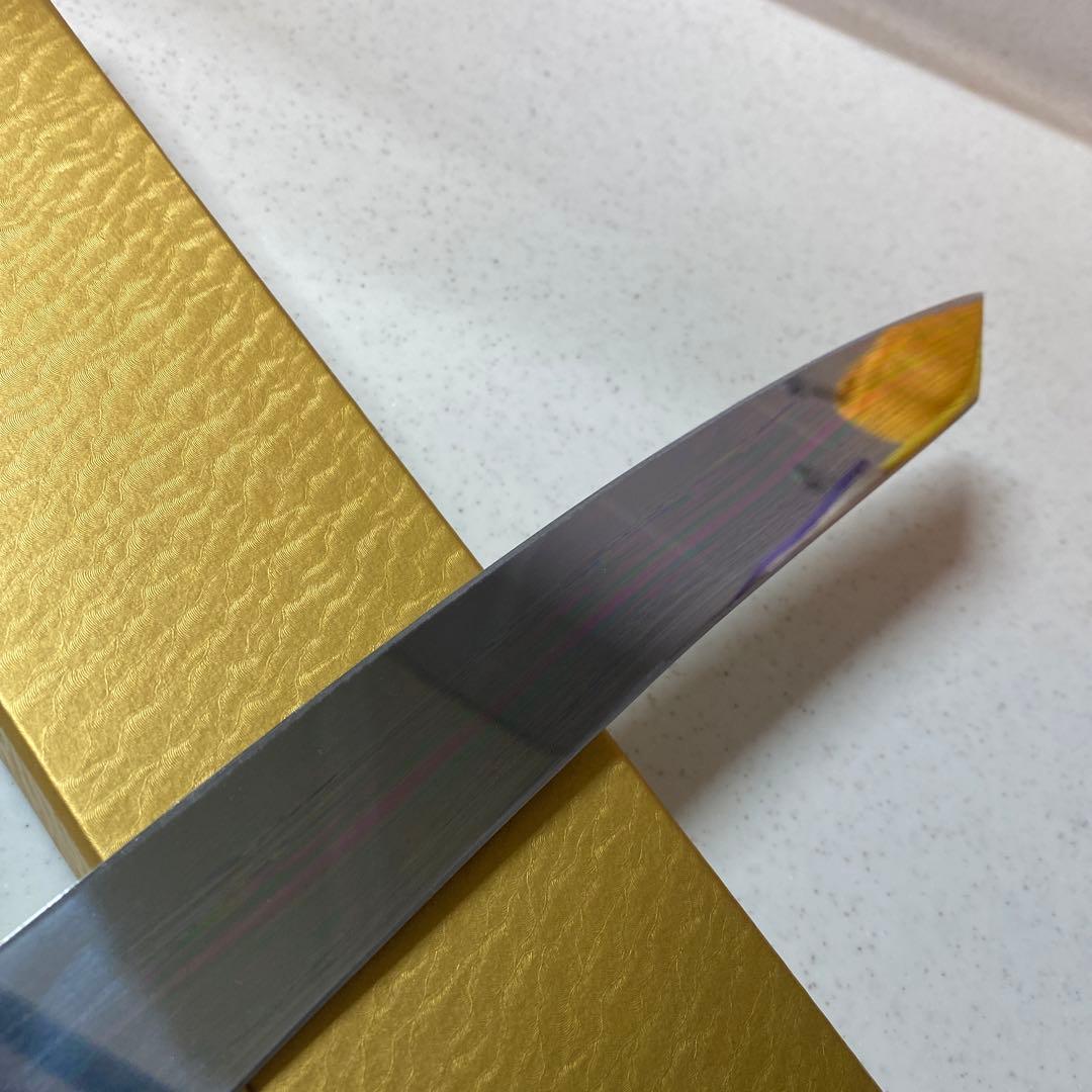 本焼包丁　城山刃物　切付柳刃超鋼スーパー本焼き包丁全鏡面　反り付き