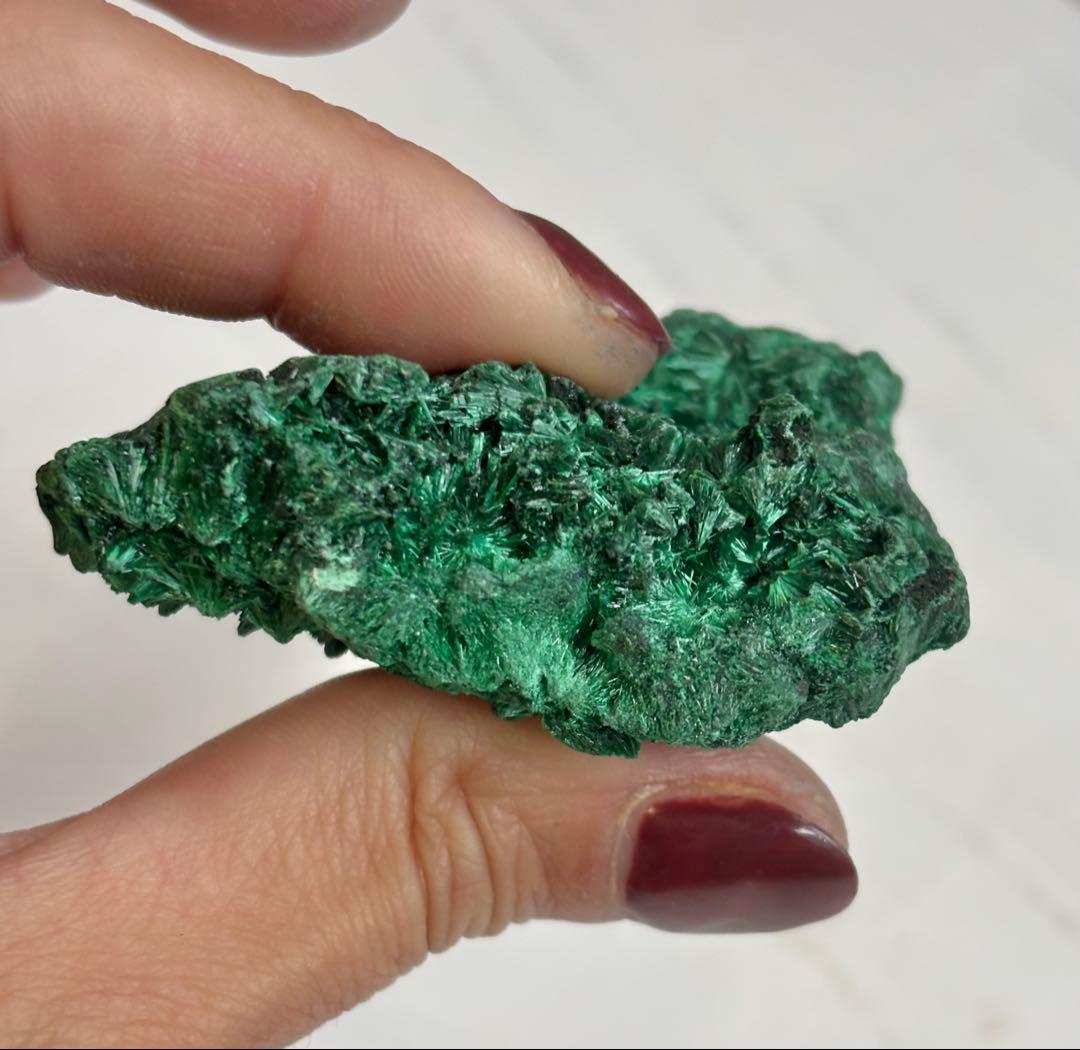 《放射状フラワー結晶が広がる》 マラカイト原石 天然・未研磨 鉱物標本