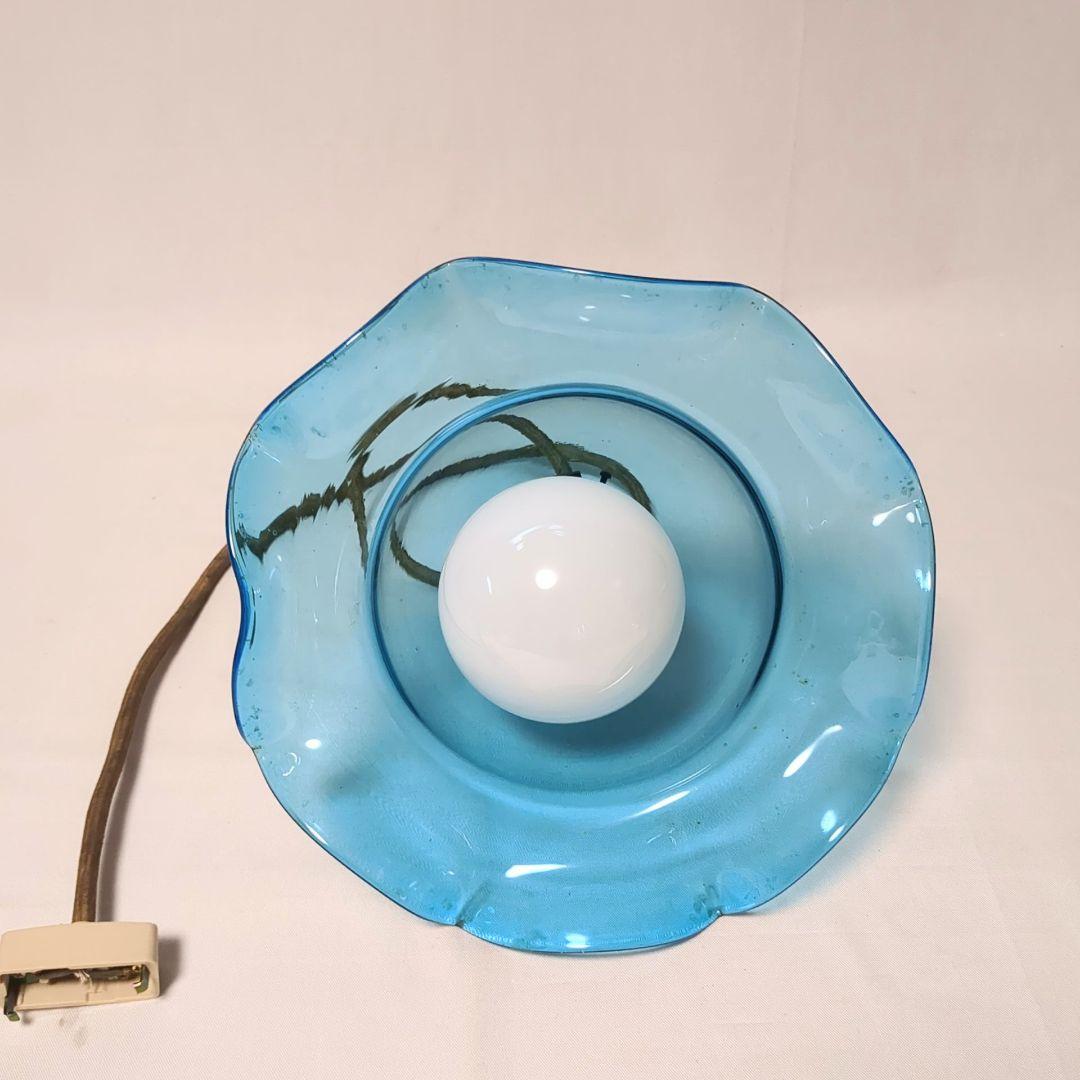 昭和レトロ　ブルーフリルガラス ペンダントライト