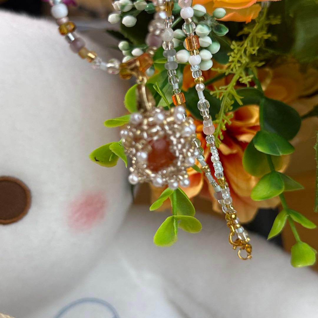 天然メノウとビーズとパールのネックレス・ペンダント