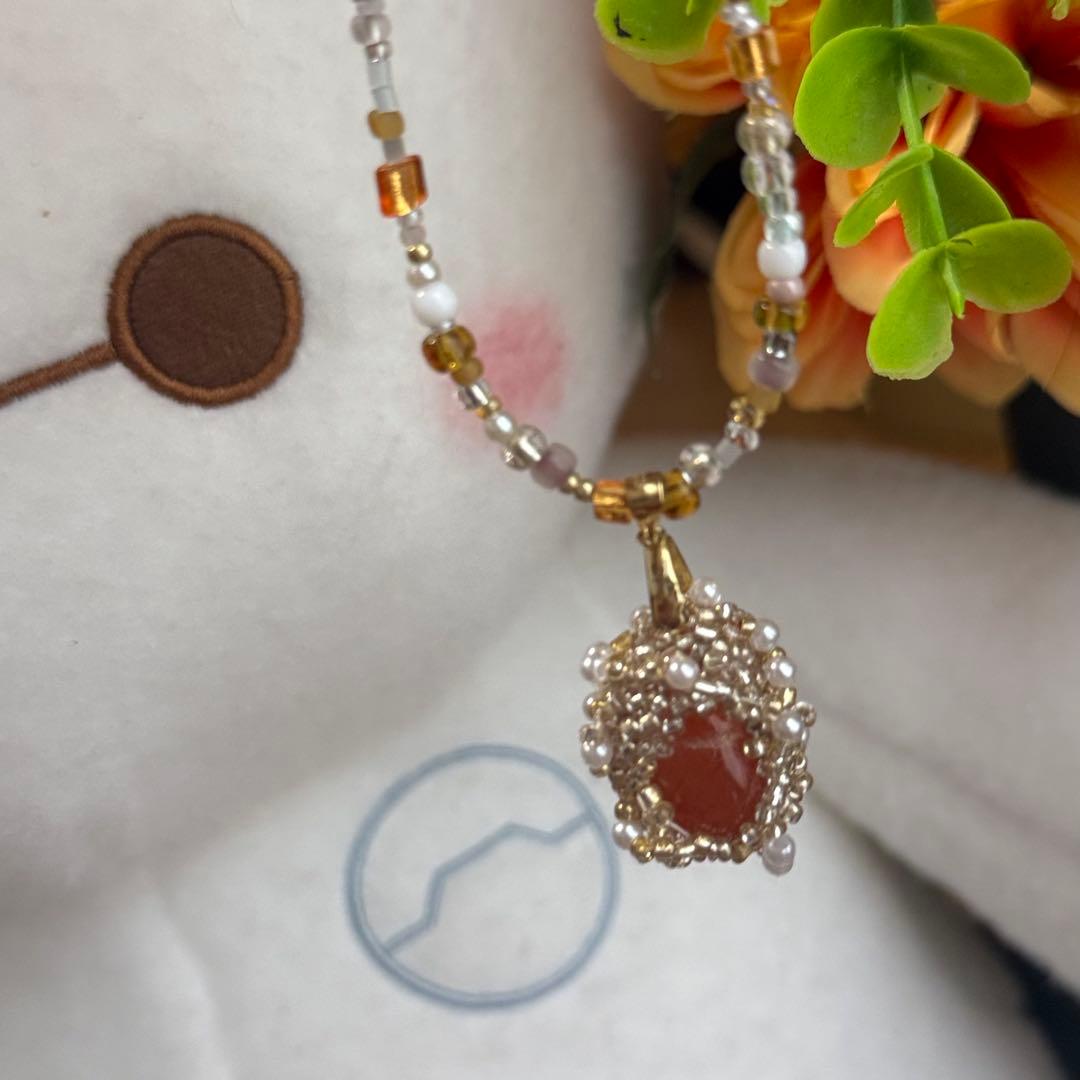 天然メノウとビーズとパールのネックレス・ペンダント