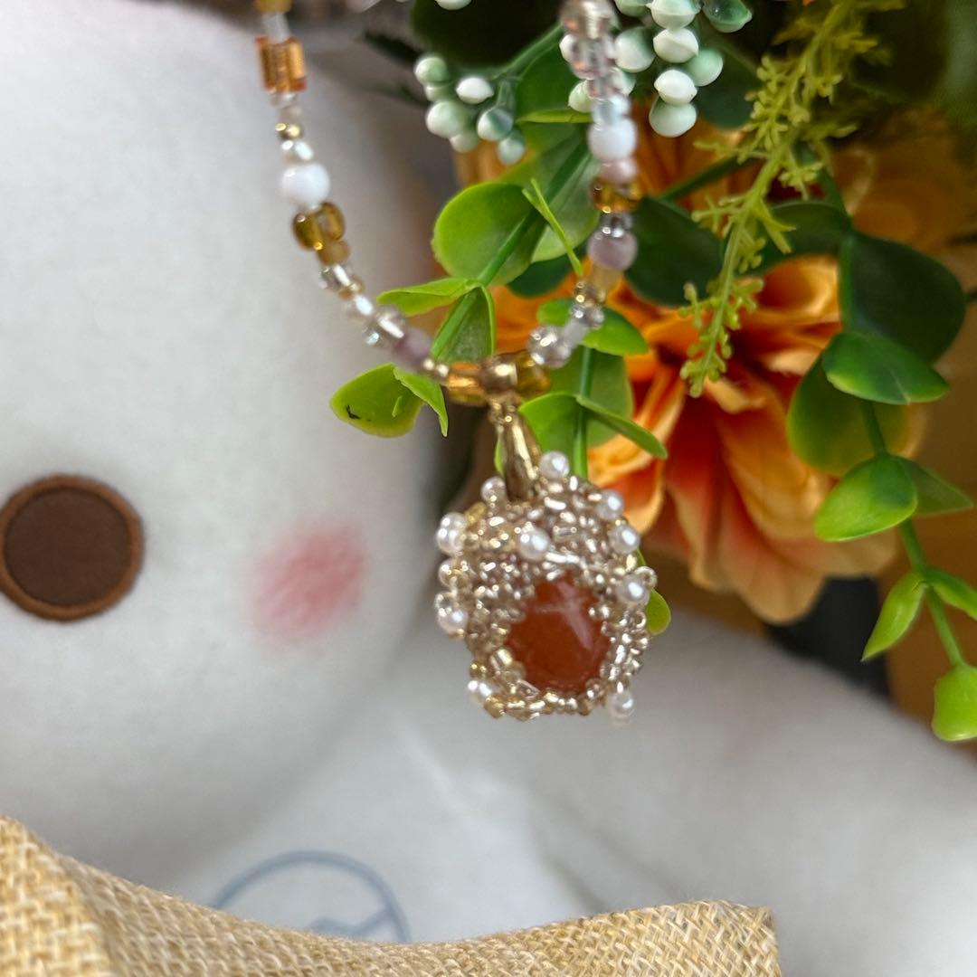 天然メノウとビーズとパールのネックレス・ペンダント