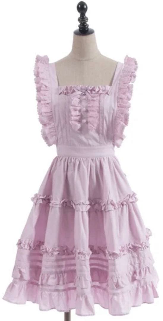 axes femme Chalmiereコットンフリルエプロン（ピンク）