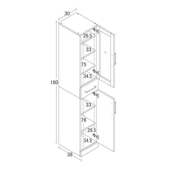 鏡面メラミン仕様スリム食器棚 幅30cm カップボード（684）
