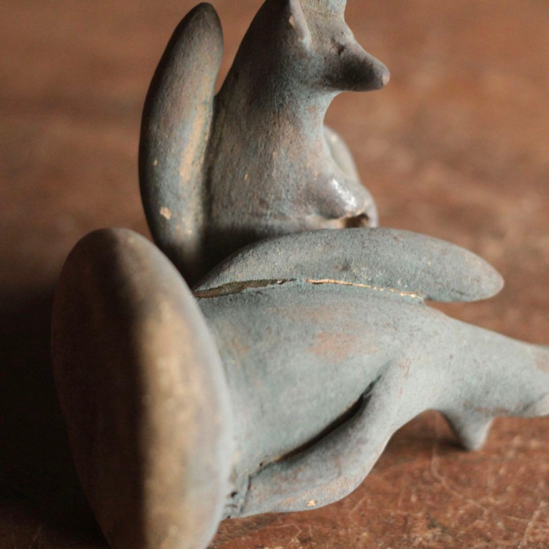 古い 土人形 お稲荷さん 一対 御狐様 民芸 民間信仰 古道具 オブジェ