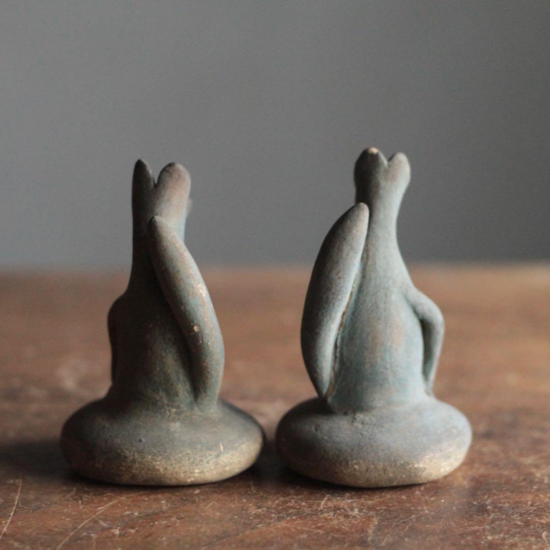 古い 土人形 お稲荷さん 一対 御狐様 民芸 民間信仰 古道具 オブジェ