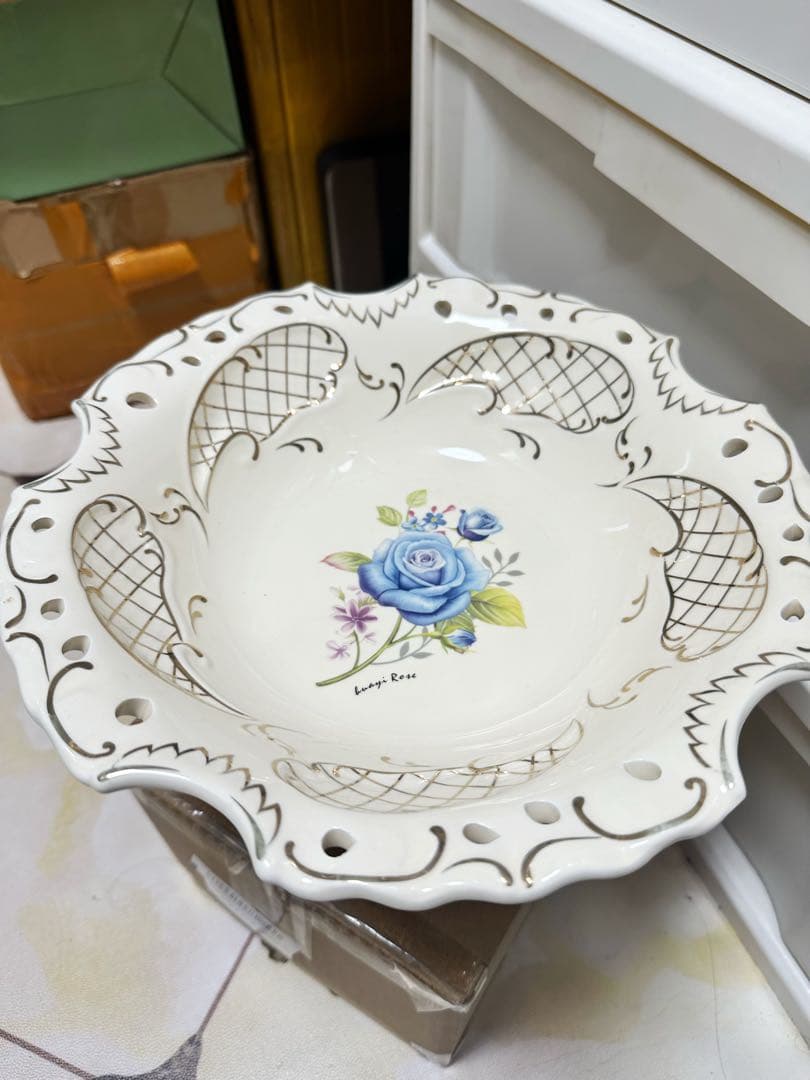 高級果物皿　盛り皿 お菓子皿、フルーツプレート 花柄豪華〜果物カゴ お菓子鉢