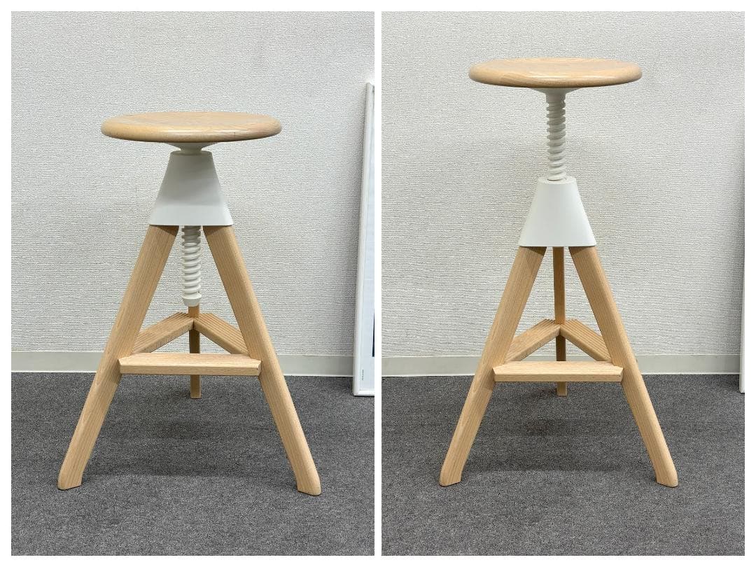 マジス■トム&ジェリー　足掛け＆昇降機能付　2脚セット　ハイカウンターチェア　白