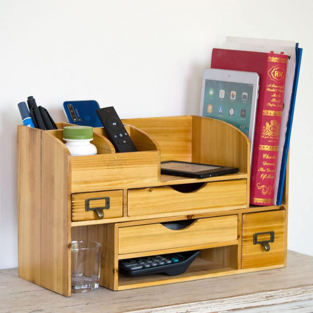 小物入れ 伸縮 自由自在 木製デスクオーガナイザー 卓上