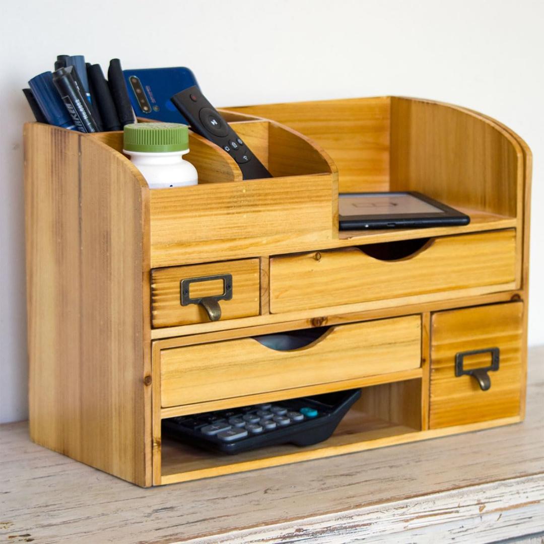 小物入れ 伸縮 自由自在 木製デスクオーガナイザー 卓上