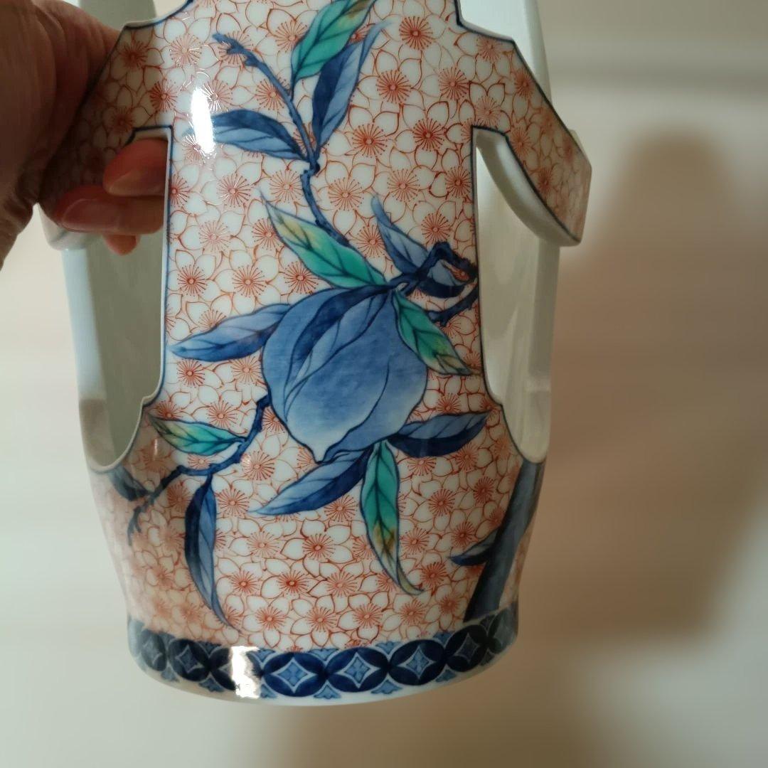 花柄陶器花瓶 ✿市川光春 鍋島御庭焼 桃文台付花瓶 - メルカリ