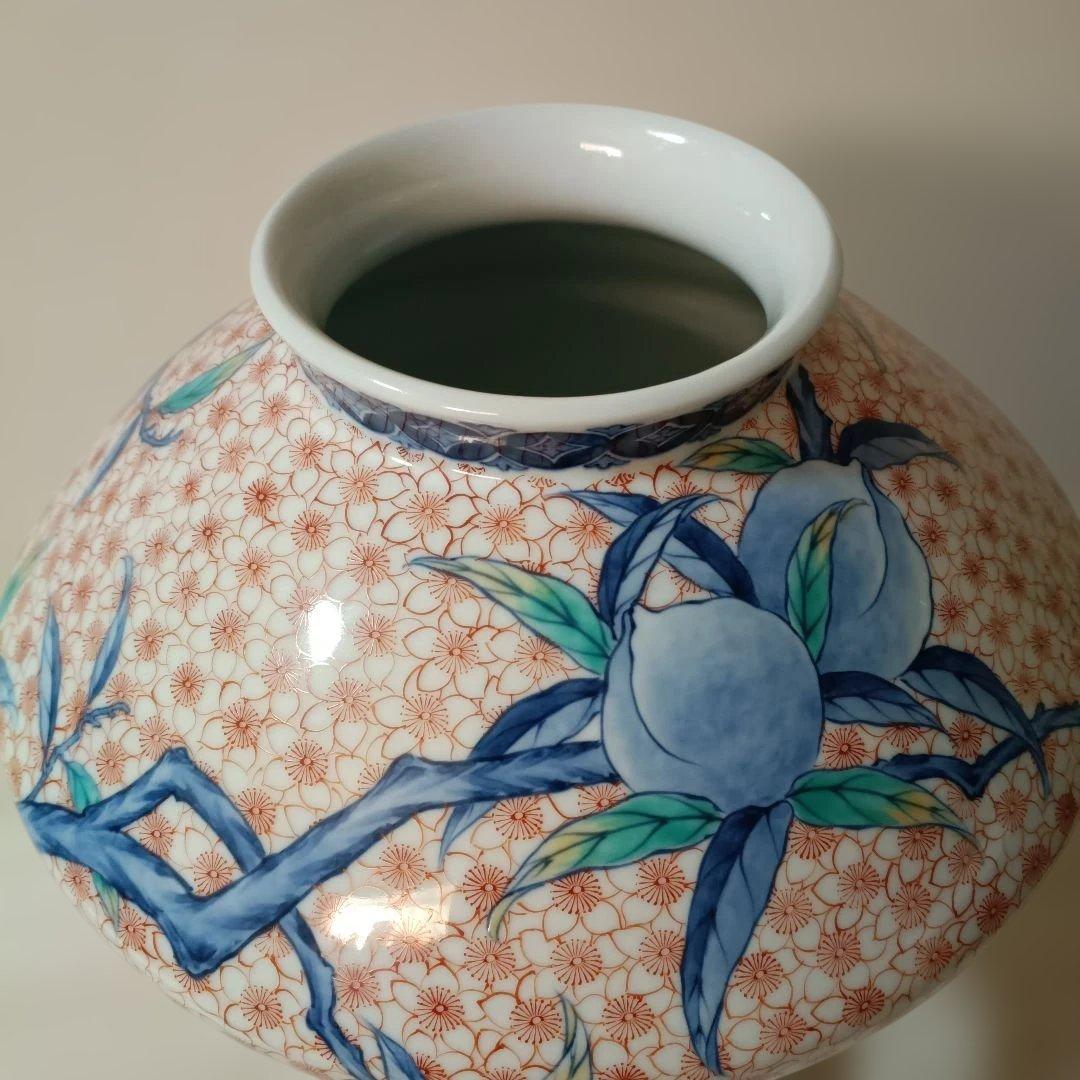 花柄陶器花瓶 ✿市川光春 鍋島御庭焼 桃文台付花瓶 - メルカリ