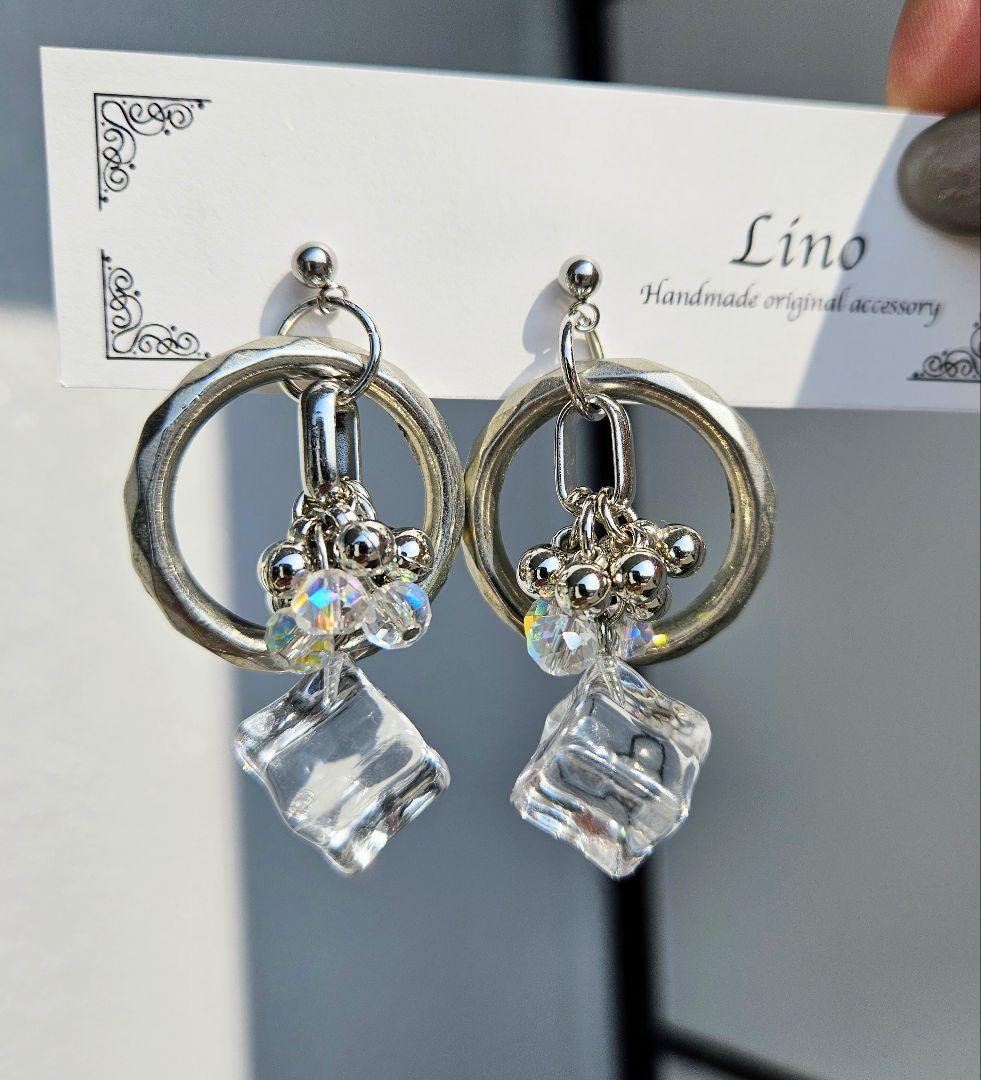 大ぶりピアス シルバーピアス じゃらじゃらピアス 金属アレルギー対応