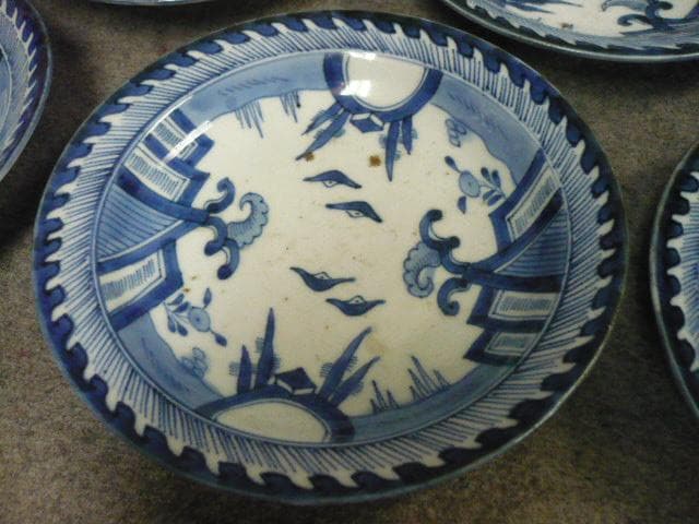 伊万里 風景図 染付 中皿 10枚 [B31363]