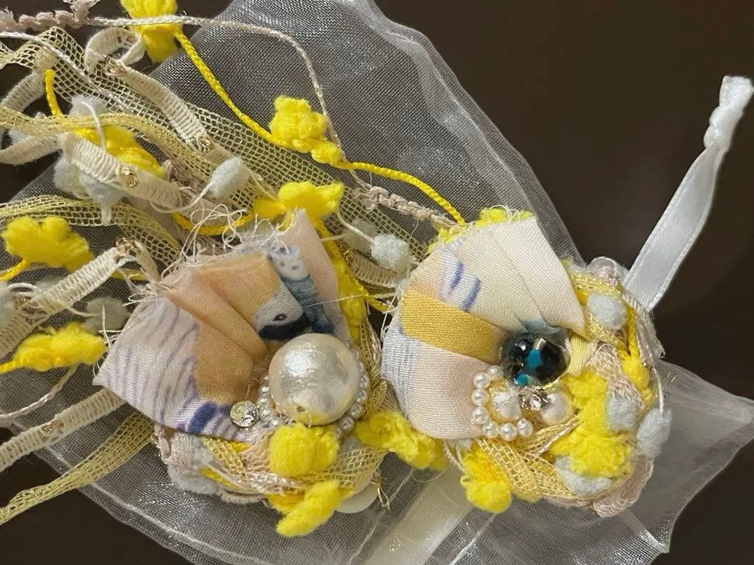 OOO(Ring Ring Ring)ハンドメイド　イヤリング　黄　アクセサリー