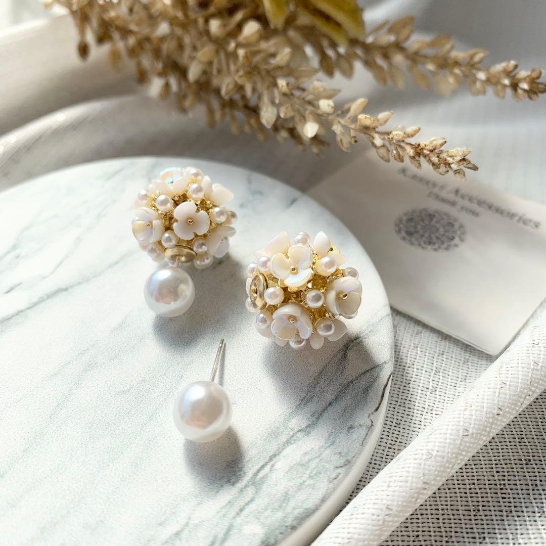 桜小花フラワーボールキャッチパール　ピアス