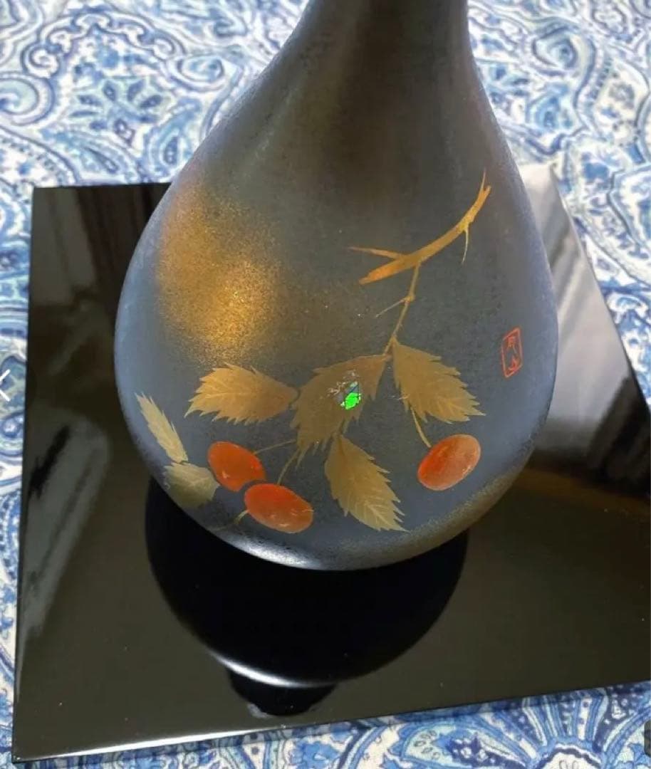 金運爆上げ　風水最高！門外不出品　1点物　漆塗台座付き　特殊朱銅製壺花瓶　月山釜