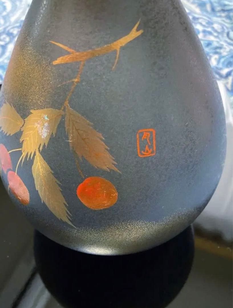 金運爆上げ　風水最高！門外不出品　1点物　漆塗台座付き　特殊朱銅製壺花瓶　月山釜