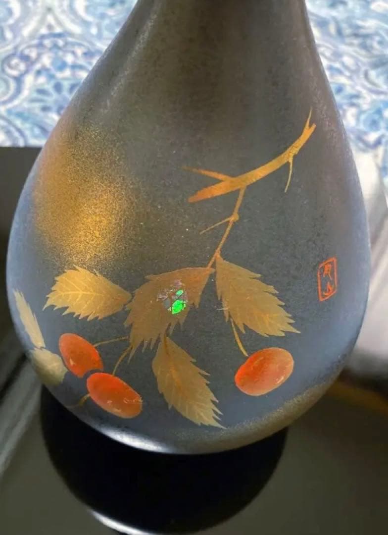 金運爆上げ　風水最高！門外不出品　1点物　漆塗台座付き　特殊朱銅製壺花瓶　月山釜