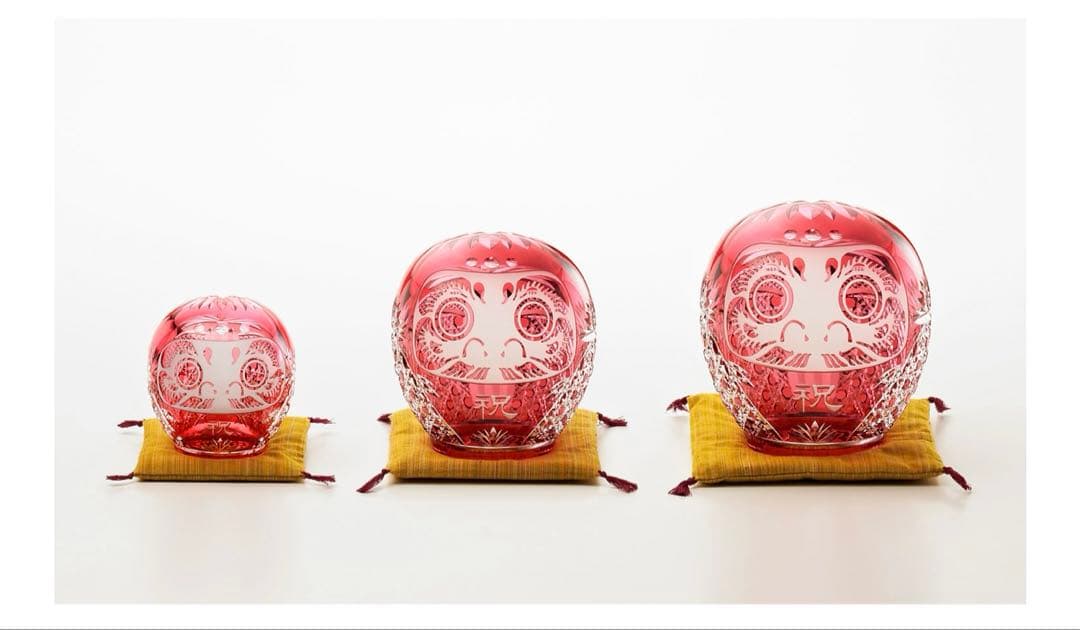 カガミクリスタル　江戸切子　祝だるま（中）美品