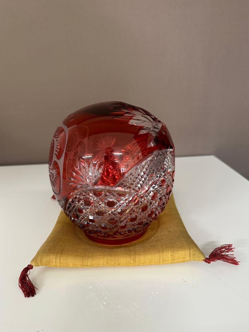 カガミクリスタル　江戸切子　祝だるま（中）美品