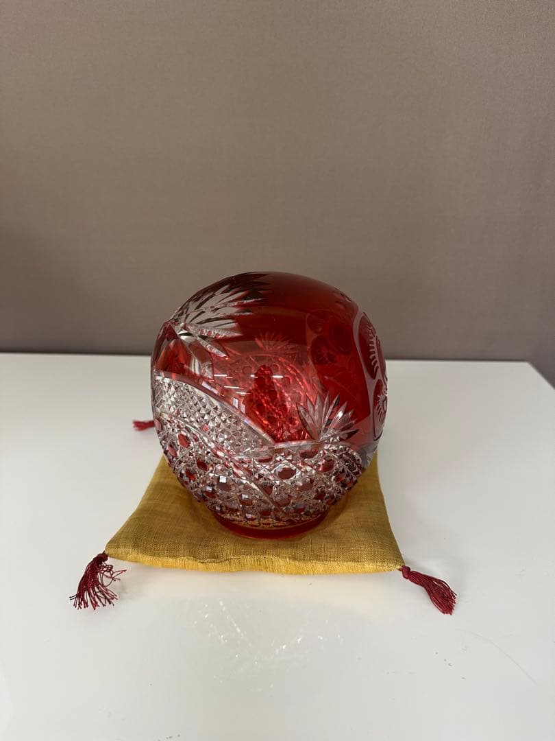 カガミクリスタル　江戸切子　祝だるま（中）美品