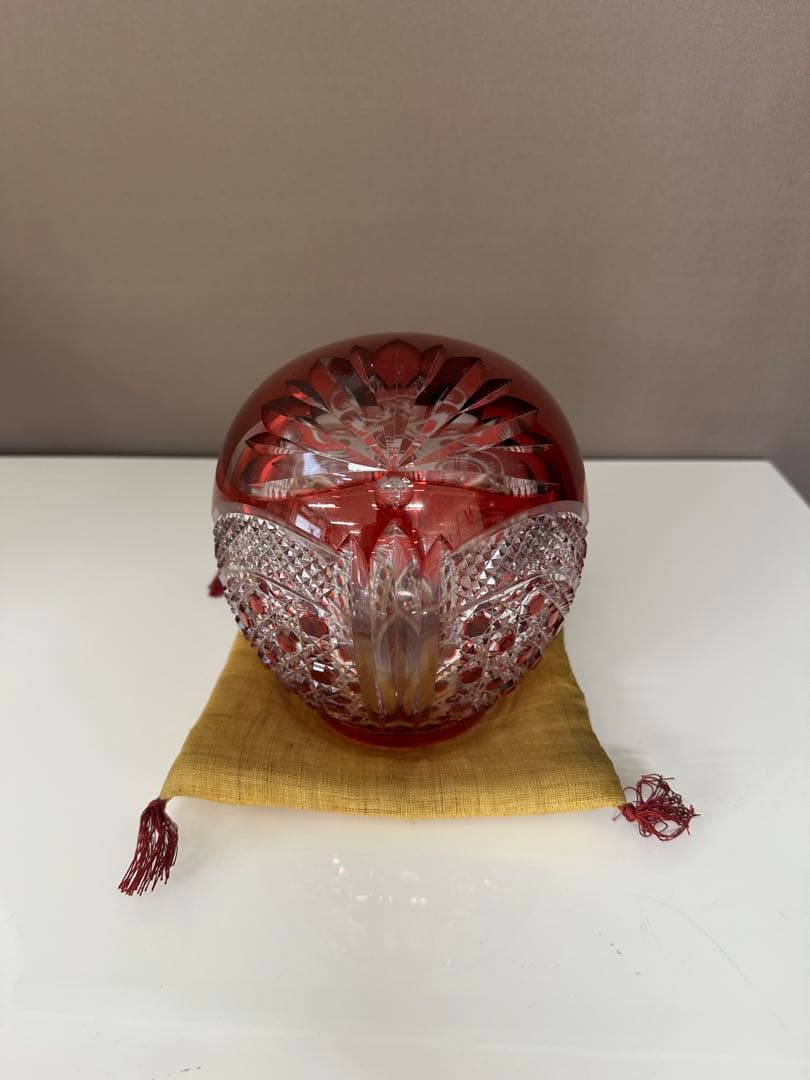 カガミクリスタル　江戸切子　祝だるま（中）美品