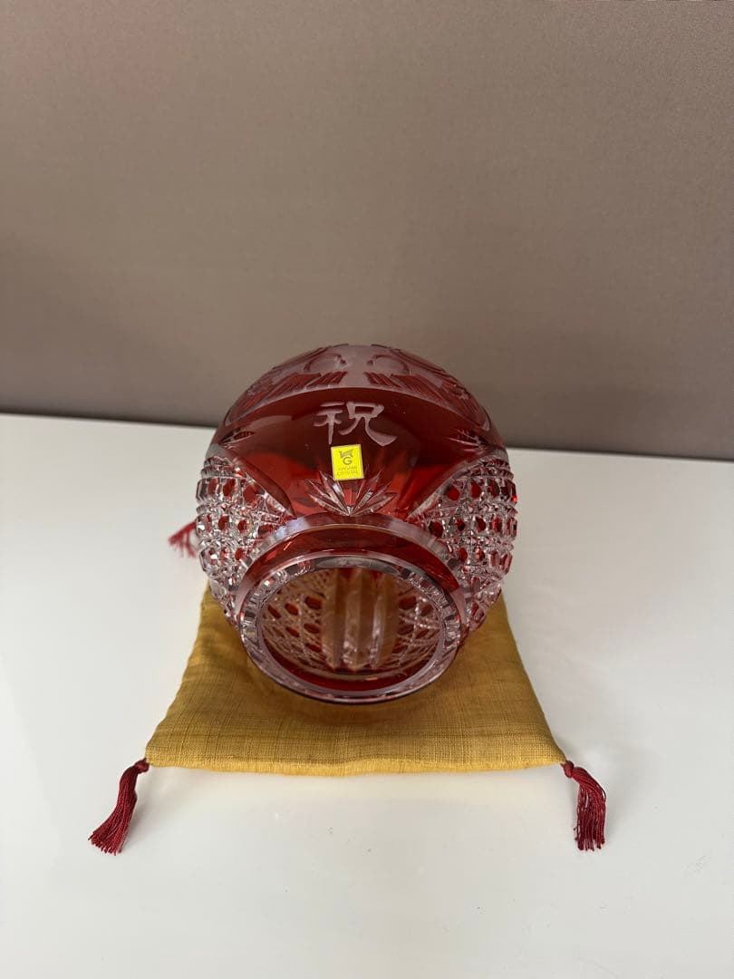 カガミクリスタル　江戸切子　祝だるま（中）美品