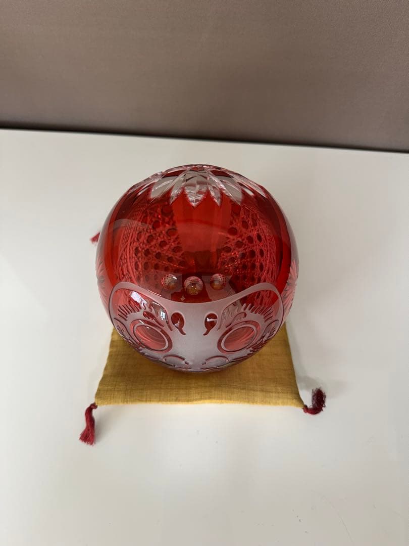 カガミクリスタル　江戸切子　祝だるま（中）美品