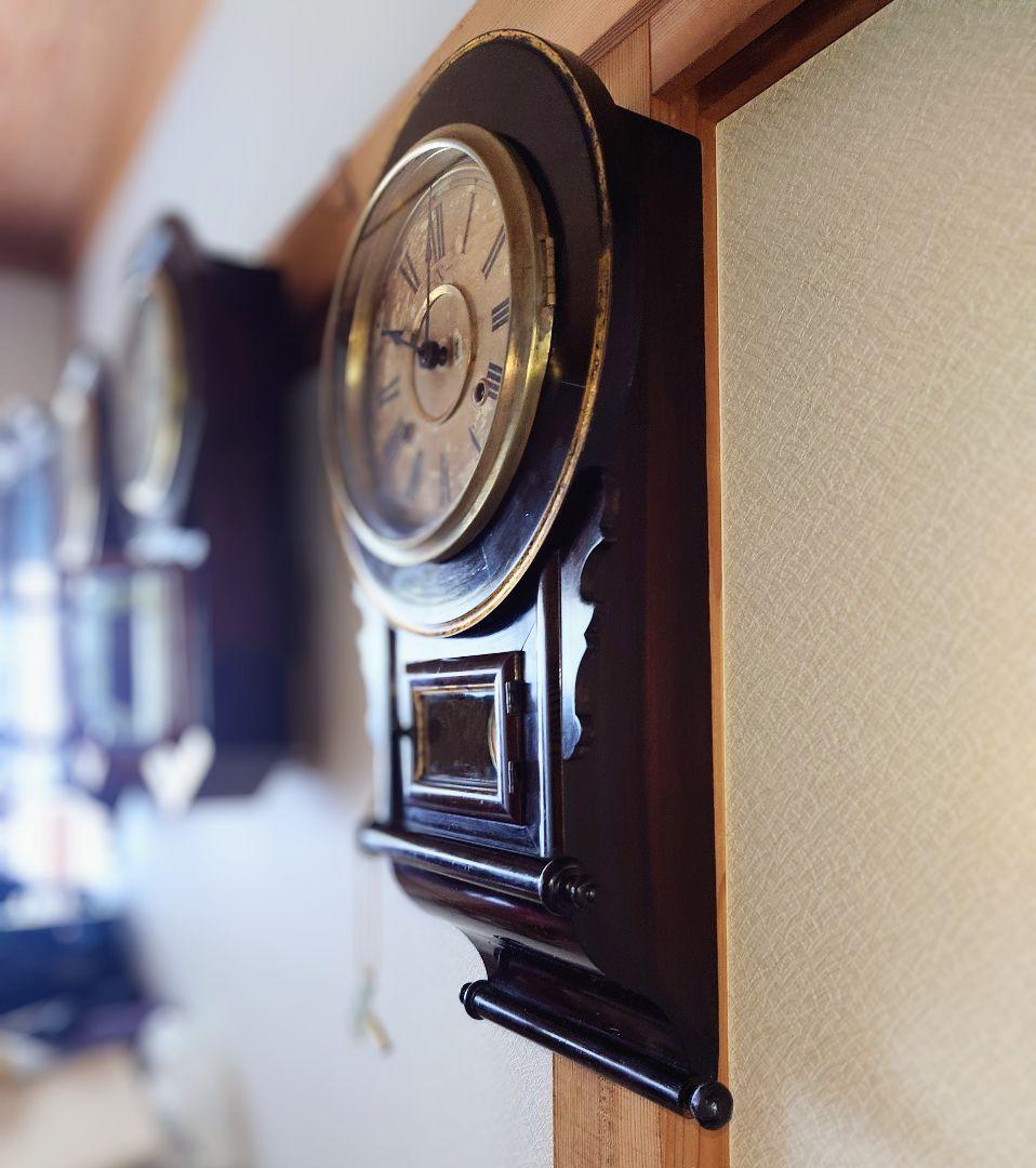 専用〈完動・美品〉日本時計　八吋巻物形ゼンマイ振り子時計　アンティーク古時計