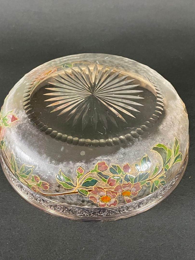 アンティークバカラ　シャルル・ヴィジェエナメル彩林檎花飛蝶紋大飾鉢