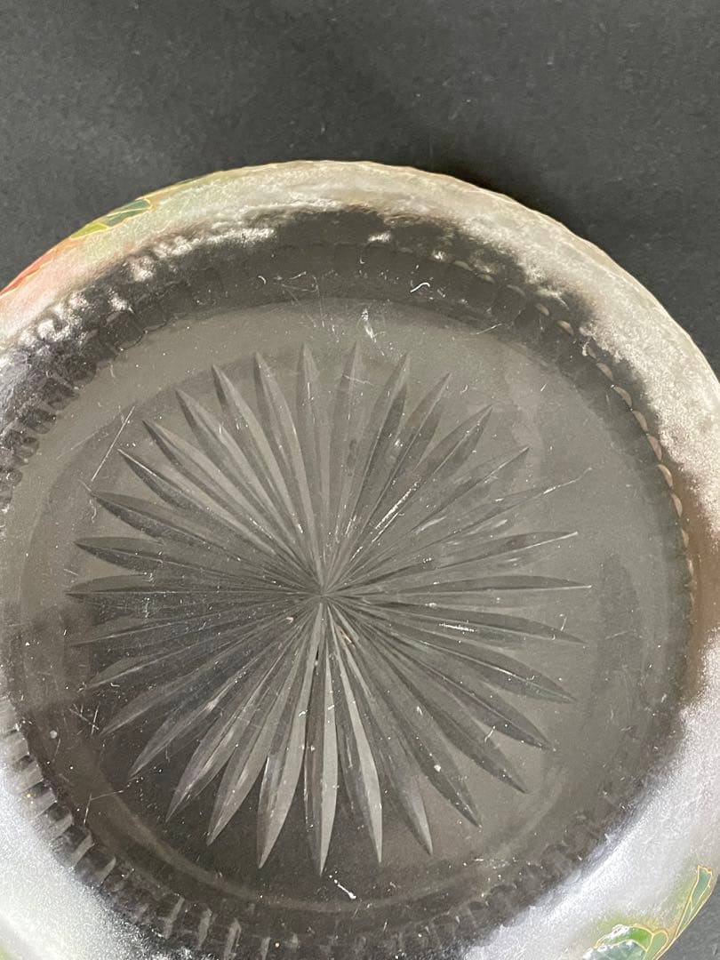 アンティークバカラ　シャルル・ヴィジェエナメル彩林檎花飛蝶紋大飾鉢