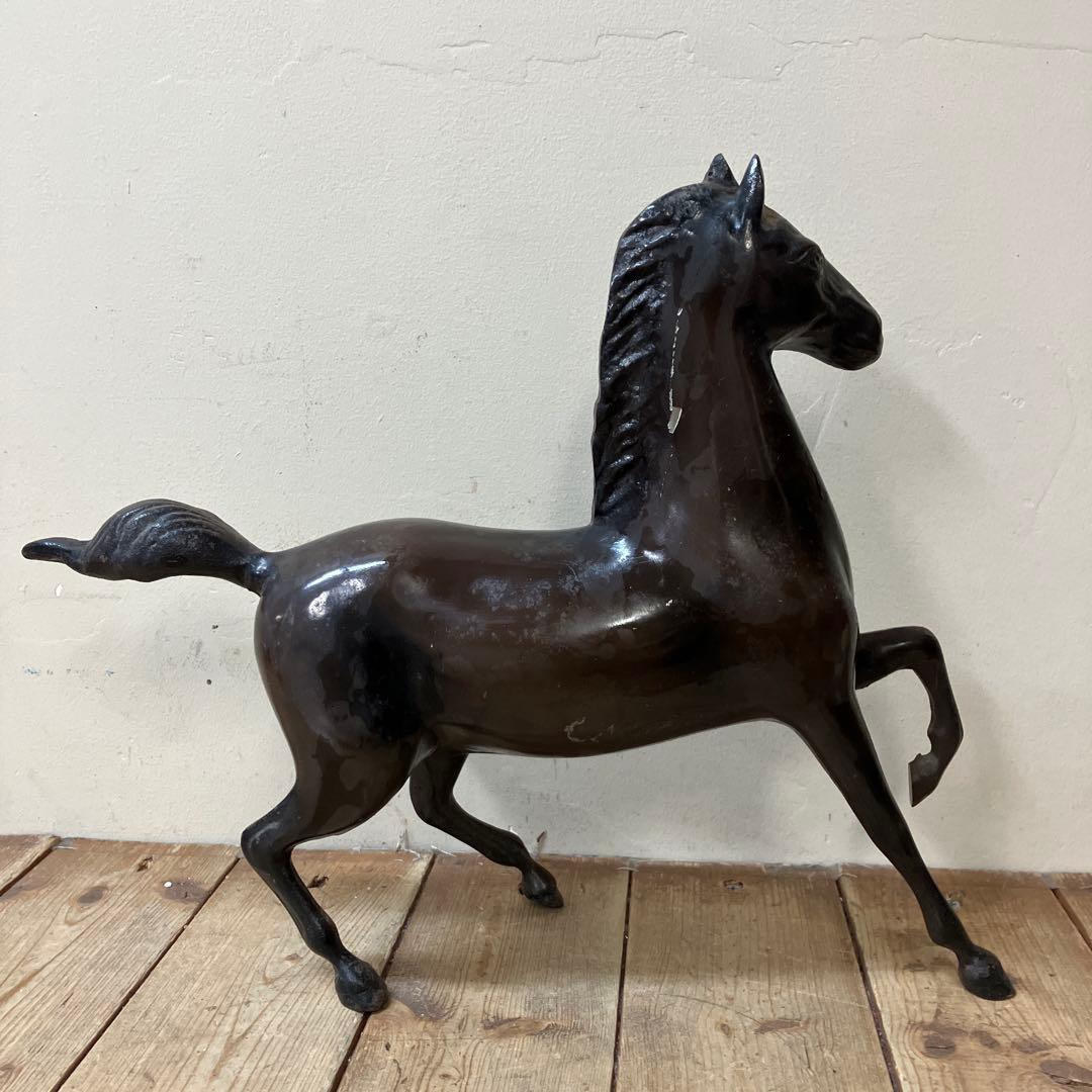 E-4 馬 置物 鉄製 鉄器 ブロンズ像 アンティーク ヴィンテージ 骨董 縁起