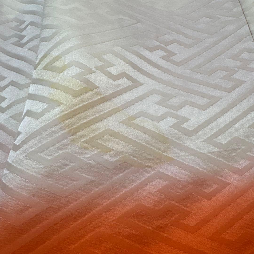 167 絞り　正絹　朱色×刺繍　疋田　着物+長襦袢　7歳　七五三　四つ身