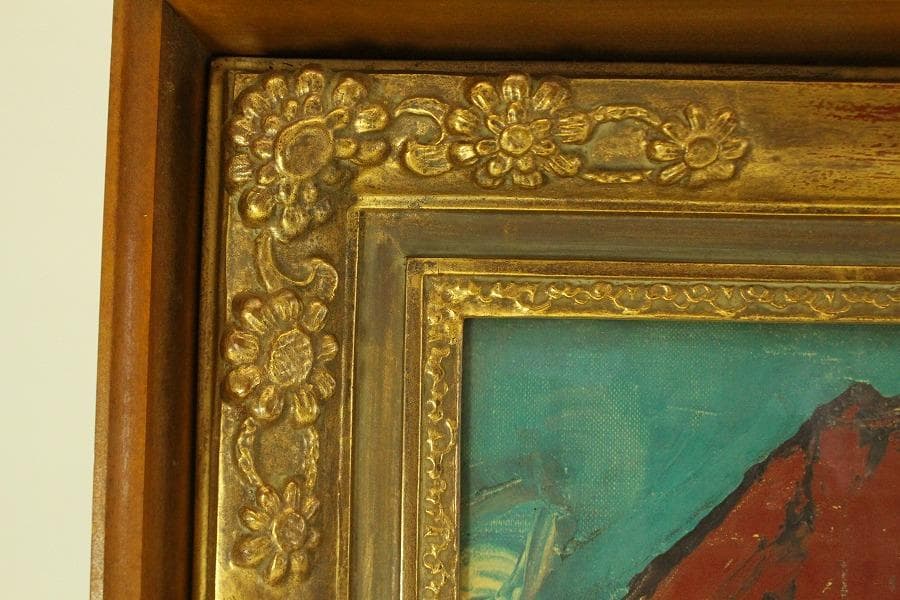 油絵調 レリーフ工藝画 赤富士 良額 室内調度 壁飾り(ZE435)